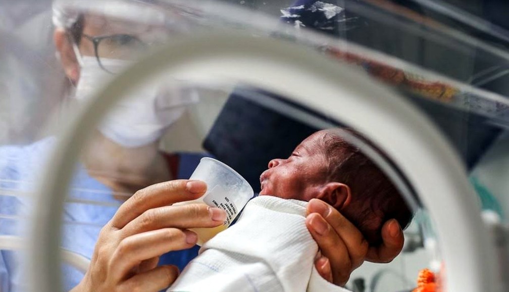 Foto de arquivo mostra recém nascido recebendo cuidados em maternidade de Araraquara. Número de partos no Brasil teve queda em 2019, após dois anos seguidos de alta — Foto: Prefeitura de Araraquara/Divulgação